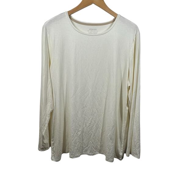 Chico's The Ultimate Tee Women XL Cream Crew Neck Long Sleeve Shirt Spring Relax - Picture 1 of 7